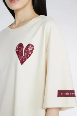 Magliette E Top^Antonio Marras T-shirt Cuore Crema